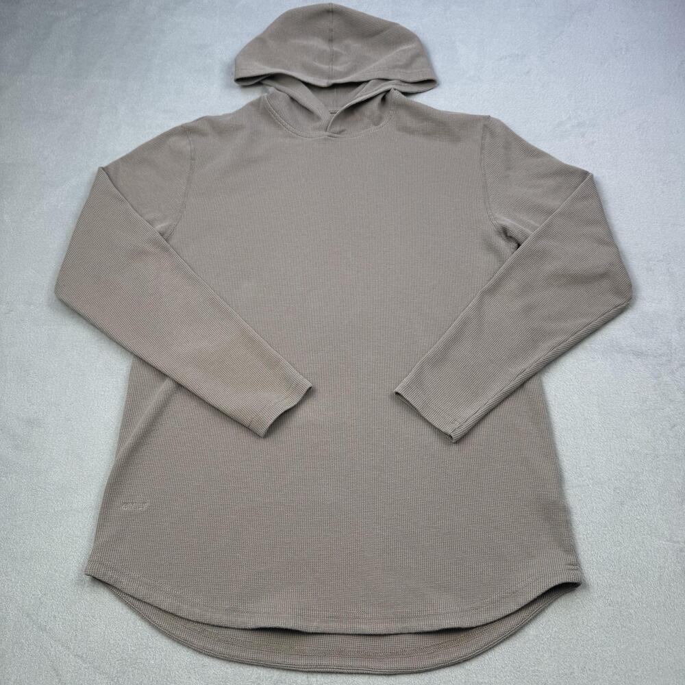 BYLT Hoodie Mens Medium Beige Fawn Thermal Drop-Cut Waffle Knit Pullover